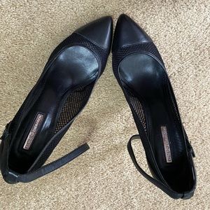 BCBGeneration Black Fishnet Heels with Ankle Strap